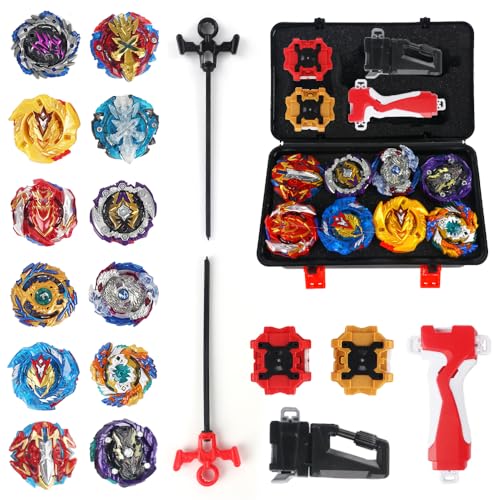 LUFEIS Bey Burst Turbo Blade Set, 12in1 Kampfkreisel Set, Metal Fusion Mit Launcher, Tragbare Aufbewahrungsbox, Geschenk Für Kinder Ab 6 Jahren (Bunt) von LUFEIS