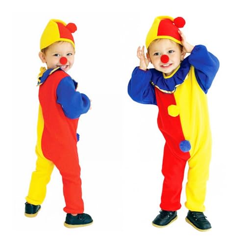 LUFEIS Clown Kostüm Kinder, Kleinkind Clown Kostüm, Zirkus Kostüm Kinder Mit Clown Jumpsuit, Hut und Nase, Clown Kostüm Kinder Halloween,für Jungen Mädchen für Karnevalskostüm Cosplay - S von LUFEIS