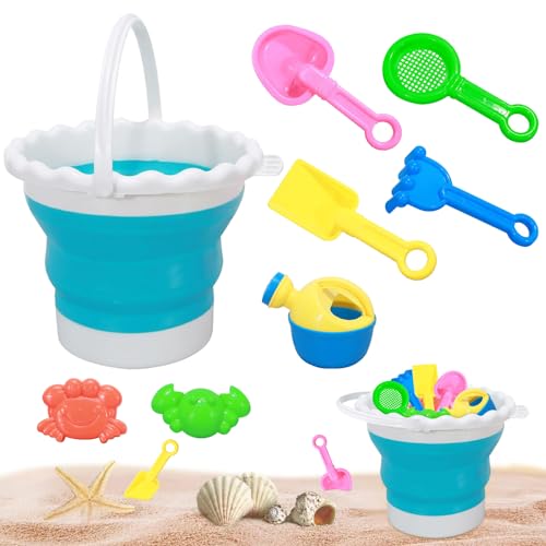 LUFEIS Sandspielzeug Set, 8PCS Strandspielzeug für Kinder, Sandspielzeug Faltbar, Strandspielzeug mit Faltbarer Eimer, Gartenspielzeug, Sandkasten Spielzeug für ab 1 Jahre Mädchen Junge von LUFEIS