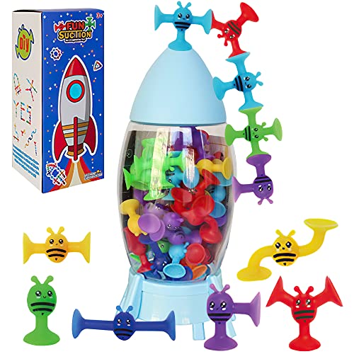 LUFEIS Saugnapf Spielzeug, 38 Stück Silikon Saugspielzeug, Saugnapf Spielzeug Baby, Saugnapf Spielzeug Badespielzeug Set, Badewannen Spielzeug mit Aufbewahrungskiste, für 3 - 8 Jahre Jungen Mädchen von LUFEIS