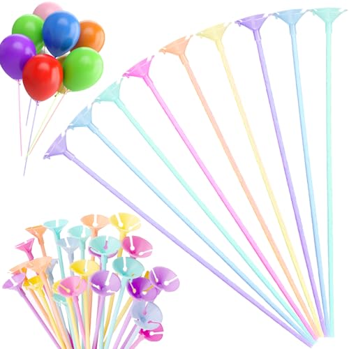 LUKIUP 100 Stück Luftballon Stäbe, 20/100 Ballonstangen, Transparente/Farbe/Weiß Ballonstäbe Stäbe Halter für Balloon, für Dekoration Geburtstag Party,Hochzeits,Feier Zubehör, Mehrfarbiges von LUKIUP