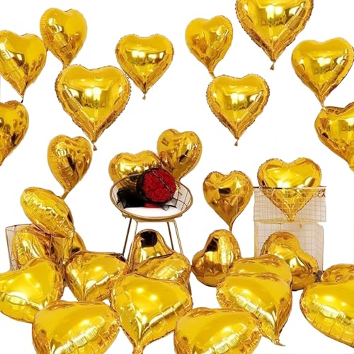 20 Stück Herzluftballons, 18 Zoll Herz Folienballons, Herzballons, Herz Helium Luftballons für Geburtstag Valentinstag Dekoration Hochzeit Vorschlag Verlobung Dekoration (Gold) von LUKIUP