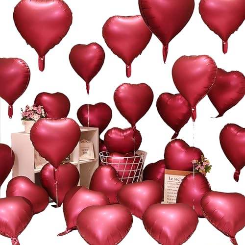 20 Stück Rot Herzluftballons, 18 Zoll Herz Folienballons, Herzballons, Herz Helium Luftballons für Geburtstag Valentinstag Dekoration Hochzeit Vorschlag Verlobung Dekoration von LUKIUP