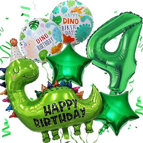 Dino Geburtstag Deko 4 Jahre, Geburtstagsdeko 4 Jahr Jungen, Dinosaurier Folienballons Grün, Luftballons Dino Happy Birthday, Luftballon 4, Dschungel Geburtstag Deko für 4 Jahre Geburtstagsparty von LUKIUP