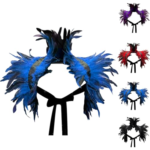 Blau Gothic Federumhang, Natürliche Feder Shrug Schal Poncho Kragen, Victorian Flügel Kostüm, für Halloween Maskerade Cosplay Kostüm von LUKIUP