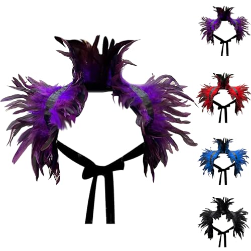 LUKIUP Lila Gothic Federumhang, Natürliche Feder Shrug Schal Poncho Kragen, Victorian Flügel Kostüm, für Halloween Maskerade Cosplay Kostüm von LUKIUP