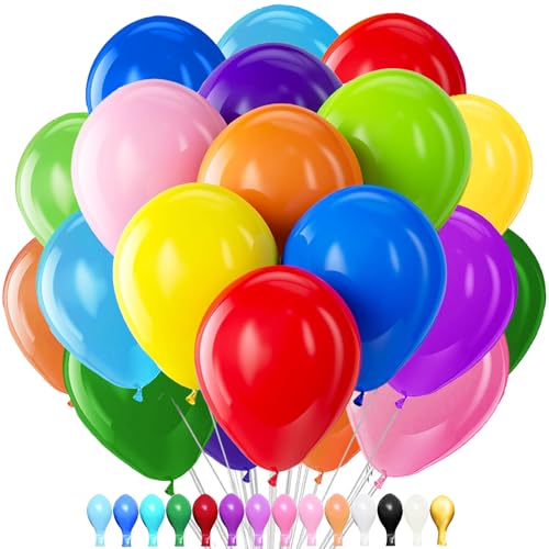 LUKIUP 100 Stück Bunte Luftballons, Luftballons Bunt,12 Zoll Regenbogen Luftballons, Bunt Partydekoration Geeignet für Karneval Geburtstage Hochzeit Valentinstag Thema Party von LUKIUP