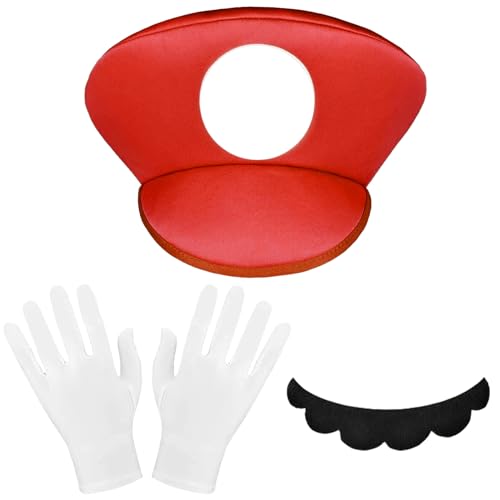 LUKIUP 3 Stück Mario Mütz Rot, Mario Costume Zubehör, Mario Hat im Komplettset Mit Handschuhen und Klebe-Bärten für Junge Mädchen Erwachsener für Halloween Karneval Weihnachten LUKIUP 3 Stück Mario Mütz Rot, Mario Costume Zubehör, Mario Hat im Komplettset Mit Handschuhen und Klebe-Bärten für Junge Mädchen Erwachsener für Halloween Karneval Weihnachten von LUKIUP