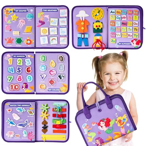 LUKIUP 8 Seiten Busy Board für Kleinkinder, Meerjungfrau Busy Book, Activity Board Spielzeug-Förderung, Quiet Book, sensorik Spielzeug for Baby Geschenk Junge Mädchen(Meerjungfrau) von LUKIUP