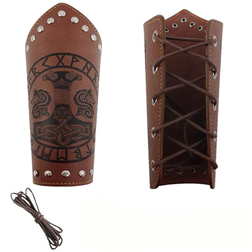 LUKIUP Kunstleder Armrüstung, Ritter geprägte Armschützer, Leder Armschiene Armmanschette Rüstung, Mittelalterliche PU Leder Armschienen für LARP Aktivitäten, Halloween(Dunkelbraun) von LUKIUP