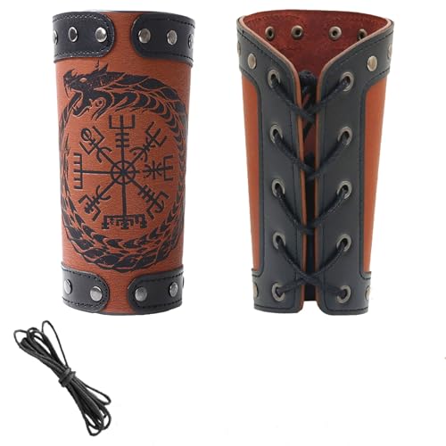 LUKIUP Kunstleder Armrüstung, Ritter geprägte Armschützer, Leder Armschiene Armmanschette Rüstung, Mittelalterliche PU Leder Armschienen für LARP Aktivitäten, Halloween von LUKIUP