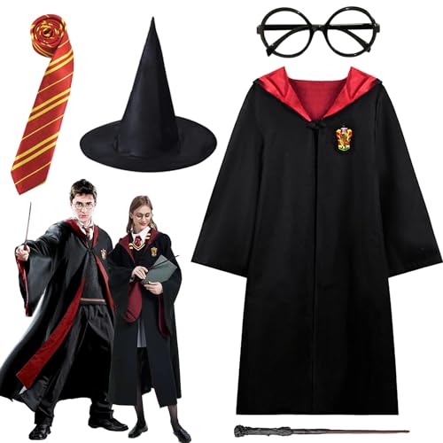 LUKIUP Magier Robe, 5-teiliges Hogwarts Harry Potterkostüme S/M/L/XL/XLL mit Umhang Zauberstab Brille Zauberhut Krawatte, Zauberer Kostüm für Erwachsene, für Halloween Karneval Verkleidung Party von LUKIUP