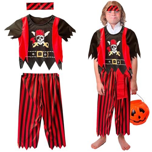 LUKIUP Piratenkostüm für Kinder, 3er Piraten Rollenspiel Kits, Größe S/M/L/XL für 3 4 5 6 7Jahre Jungen Halloween-Dress Up, Faschingskostüm für Weihnachten, Karneval von LUKIUP