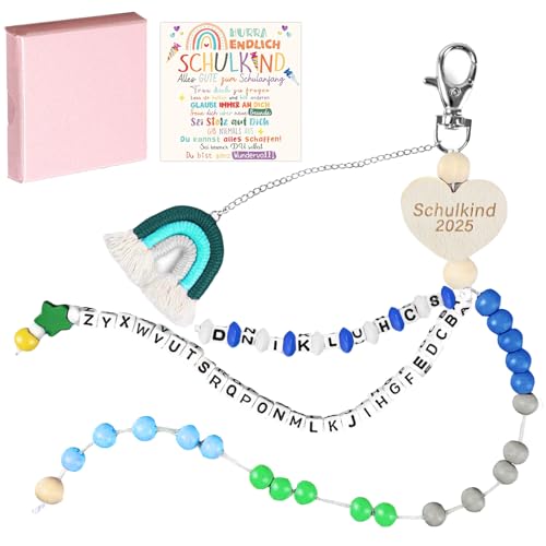 LUKIUP Schultüte Mädchen Rechenkette 1. Klasse mit Geschenkbox, Schultüten Füllung Schulkind 2025 Mädchen, Einschulung Geschenke für Enkelin/Freundin/Schulkameradin, Glücksbringer Grußkarte(Blau) von LUKIUP