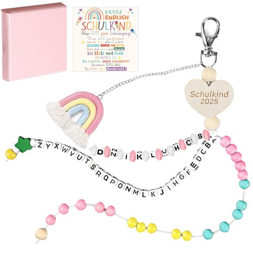 LUKIUP Schultüte Mädchen Rechenkette 1. Klasse mit Geschenkbox, Schultüten Füllung Schulkind 2025 Mädchen, Einschulung Geschenke für Enkelin/Freundin/Schulkameradin, Glücksbringer Grußkarte(Rosa) von LUKIUP