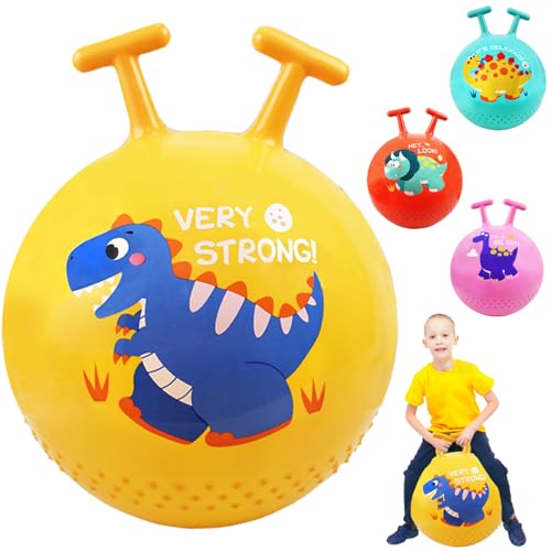 LUKIUP Sprungball Kinder, Hüpfball mit T Griff für Kinder, 55 cm Dinosaurier Hopper Ball für Kinder ab 3-14 Jahre mit Aufblasbar Fußpumpe, Belastbarkeit 80 KG Spielzeug (Gelb) von LUKIUP