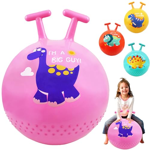 LUKIUP Sprungball für Kinder, Hüpfball mit T Griff für Kinder, 55 cm Dinosaurier Hopper Ball für Kinder ab 3-14 Jahre mit Aufblasbar Fußpumpe, Belastbarkeit 80 KG Spielzeug (Rosa) von LUKIUP