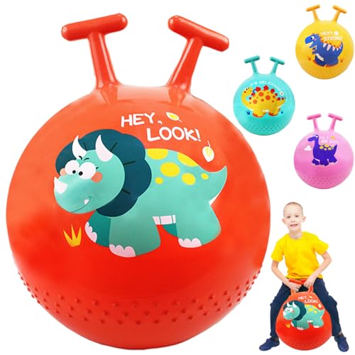LUKIUP Sprungball für Kinder, Hüpfball mit T Griff für Kinder, 55 cm Dinosaurier Hopper Ball für Kinder ab 3-14 Jahre mit Aufblasbar Fußpumpe, Belastbarkeit 80 KG Spielzeug (Rot) von LUKIUP