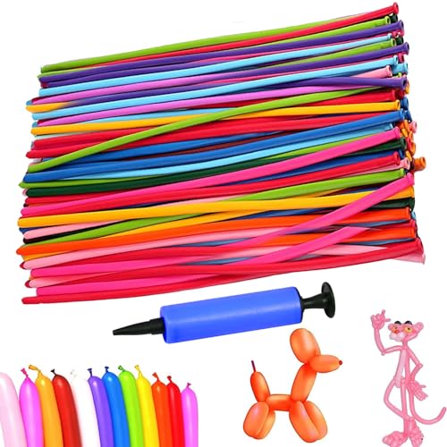 Modellier Luftballon,100pcs Lange Bunte Ballons mit Luftpumpe,Modeling Balloons Long Magic,Bunt Modellierballons Für Geburtstage Veranstaltungen Dekoration,Partys,Hochzeiten Zauberballons von LUKIUP