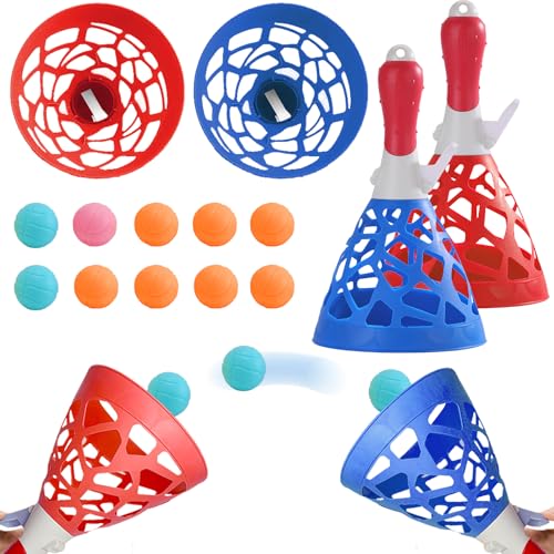 Outdoor Indoor Spielaktivitäten für Kinder mit 2 Catch Launcher-Körben und 10 Bällen, Rasen Campingplatz Strand Weihnachtsfeier (Rot + Blau) von LUKIUP