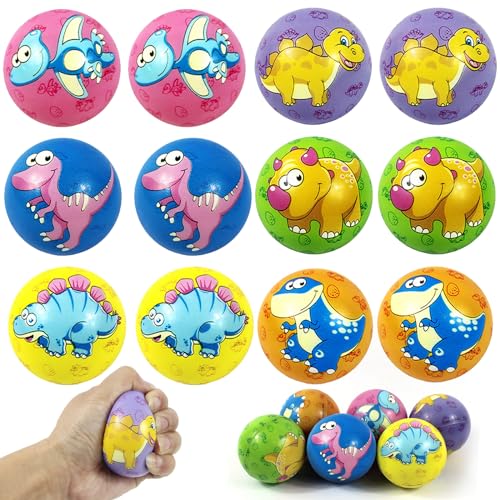 Stress Bälle, 12 Stück Dinosaurier Stressball, Antistressball für Kinder, Erwachsene, Lächeln Gesicht Bälle, Mini Schaum Stressabbau Bälle Stressabbau Spielzeug für Kindergeburtstag Mitgebsel von LUKIUP