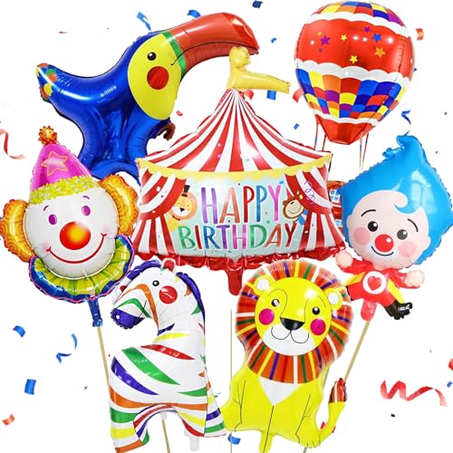 8 Stücke Zirkus Tiere Folienballon, XXL Clown Luftballon, Zirkus Aluminium Folie ballon, Zirkus Luftballons zum Karneval Urlaub Geburtstag Baby Shower Zirkus Thematische Party Deko von LUKIUP