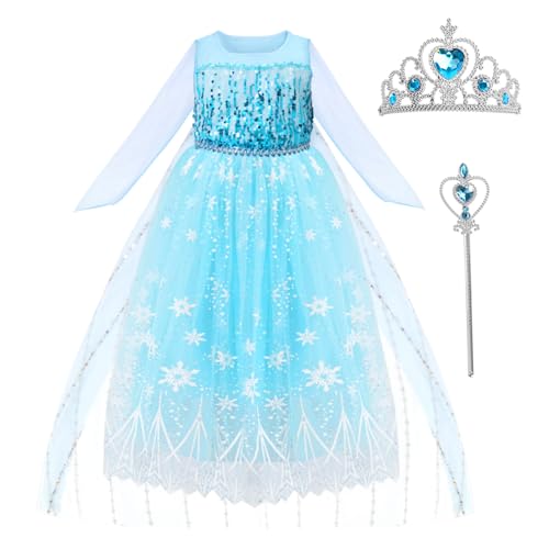 LUKYLUM Prinzessin Kleid Mädchen, Mädchen Prinzessin Kostüm mit Krone Diamant Zauberstab, Prinzessinnen Kostüme für Kinder Verkleidung Karneval Cosplay Geburtstags Party Halloween Weihnachten, 110 von LUKYLUM