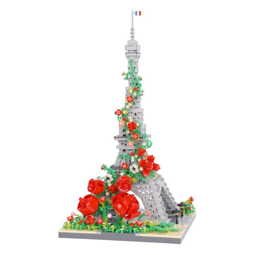 LULUFUN Baustein-Set, Eiffelturm mit Rose, berühmtes Architekturmodell, Bausatz-Sammlermodelle, Geschenkspielzeug für Kinder und Erwachsene, 2551 Teile von LULUFUN