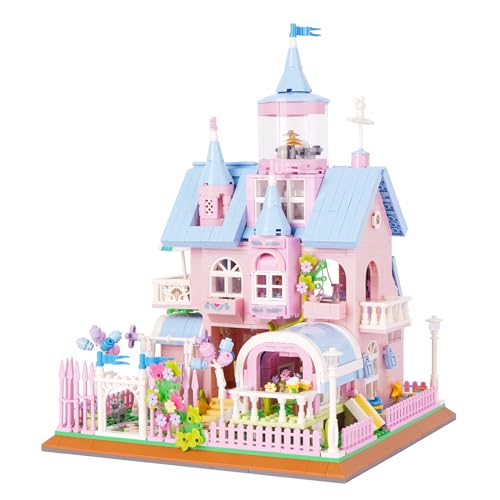 LULUFUN Pinkes Haus-Baustein-Set, Traumhaus-Spielzeug, Bausteine, Modell-Set, Geschenkspielzeug für Teenager und Erwachsene von LULUFUN