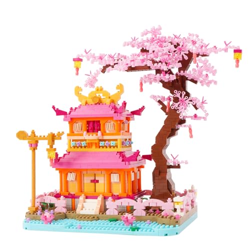 LULUFUN Sakura Tree Temple Building Blocks Set, Bauklötze Modell Set, Geschenk Spielzeug für Jugendliche und Erwachsene von LULUFUN
