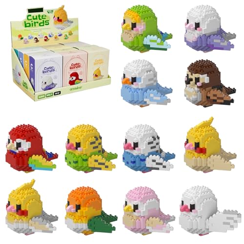 LULUFUN Vogel-Bausteine-Set, Papagei-Mini-Bausteine Lernspielzeug für Geburtstagsfeiern, Dekoration für Zuhause und Büro, Geschenk für Erwachsene und Kinder (Set mit 12 Stück) von LULUFUN