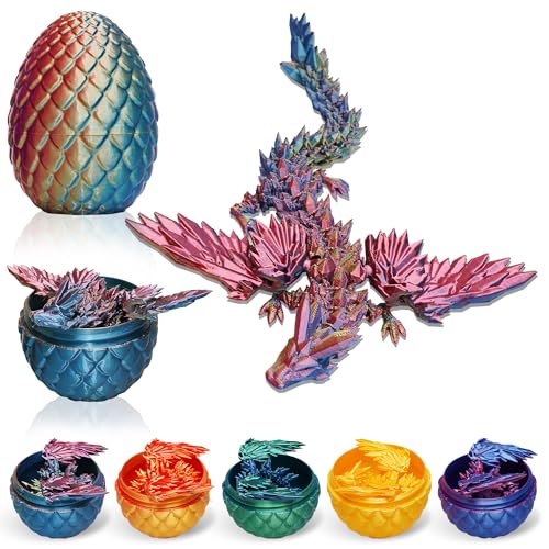LUMIN TUTU 3D Drache mit Flügeln im Ei, 3D Gedrucktes Drachenei, Realistisches Drachen Ei Spielzeug, Kristalleier für Kinder und Erwachsen (Dreifarbiger Farbverlauf) von LUMIN TUTU