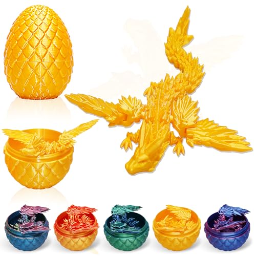 LUMIN TUTU 3D Gedrucktes Drachenei, Bewegliches Drachenei mit Drache, Geheimnisvolle Drachen Spielzeug, Geschenkidee für Kinder, Geburtstage, Ostern und Überraschungsgeschenke(Gold) von LUMIN TUTU