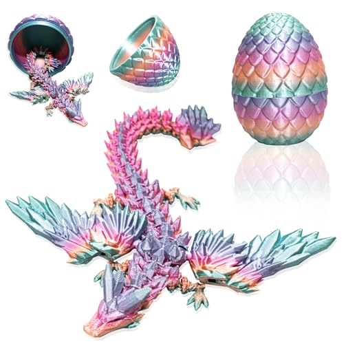 LUMIN TUTU 3D Gedrucktes Drachenei, Mystischer Kristall Drache im Ei, Bunte Dracheneier mit Flügeln, Realistisches Drachen Spielzeug, Perfekt für Kinder Geburtstage und Ostergeschenke (Regenbogen) von LUMIN TUTU