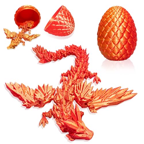 LUMIN TUTU 3D Gedrucktes Drachenei, Mystischer Kristall Drache im Ei, Bunte Dracheneier mit Flügeln, Realistisches Drachen Spielzeug, Perfekt für Kinder Geburtstage und Ostergeschenke (Rotgold) von LUMIN TUTU