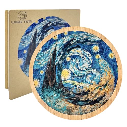 LUMIN TUTU Holzpuzzle,Holzpuzzle Erwachsene - ca.120 Stück Holzpuzzle mit Holzsockel,Perfekt für Dekoration und Geschenke - Kleine Geschenke für Kinder und Erwachsene (13 x13cm-Sternnacht) von LUMIN TUTU