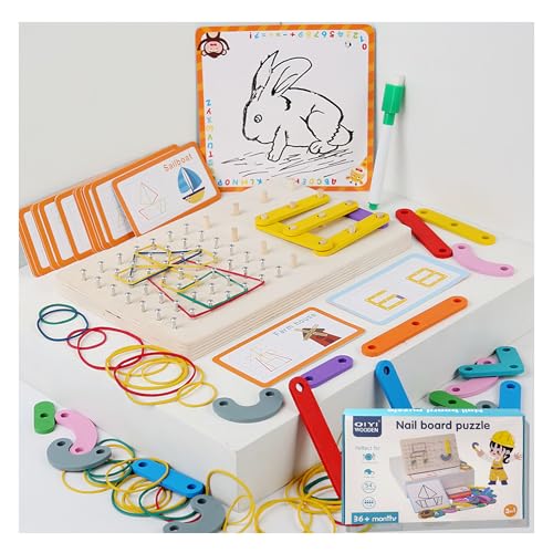 LUMIN TUTU Montessori Spielzeug ab 3 Jahre,Holz Geoboard & Geobrett mit Buchstaben Puzzle & Zahlenpuzzle|Spielzeug ab 2 Jahre,Kleine Geschenke für Kinder ab 3 4 5 Jahren von LUMIN TUTU