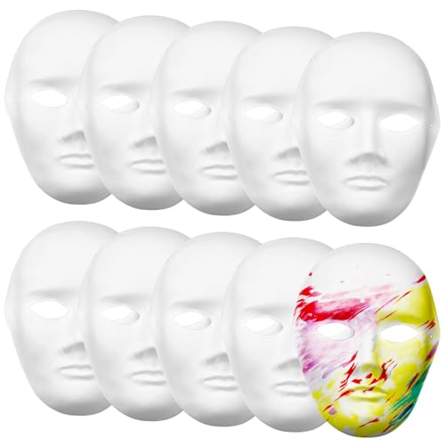 LUMINFLY Blanko-Papiermasken zum Basteln, 10 Stück, Vollgesichtsmasken aus Pappmaché für Kinder und Erwachsene, männliche und weibliche Designs, einfach anzupassen von LUMINFLY