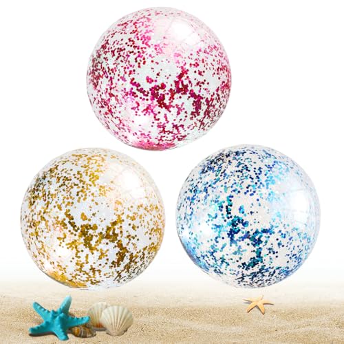 LUMOOM 3 Stück Wasserball Aufblasbar, Aufblasbarer Ball, Aufblasbare Glitter Wasserbälle 40cm, Strandball, Beachball, Schwimmbad Party Ball für Sommeraktivitäten, Sommer Pool (A) von LUMOOM