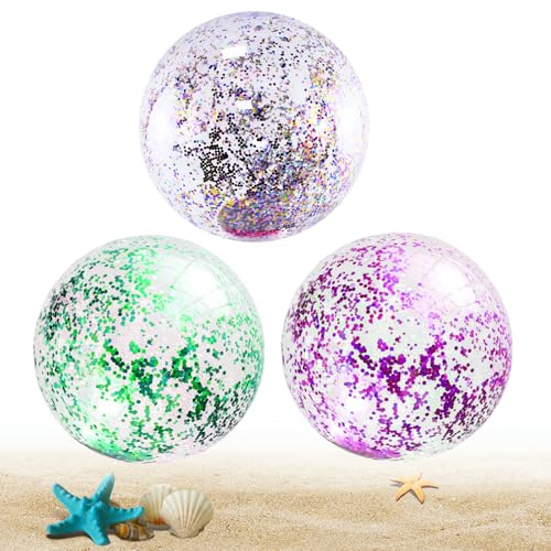 LUMOOM 3 Stück Wasserball Aufblasbar, Aufblasbarer Ball, Aufblasbare Glitter Wasserbälle 40cm, Strandball, Beachball, Schwimmbad Party Ball für Sommeraktivitäten, Sommer Pool (B) von LUMOOM