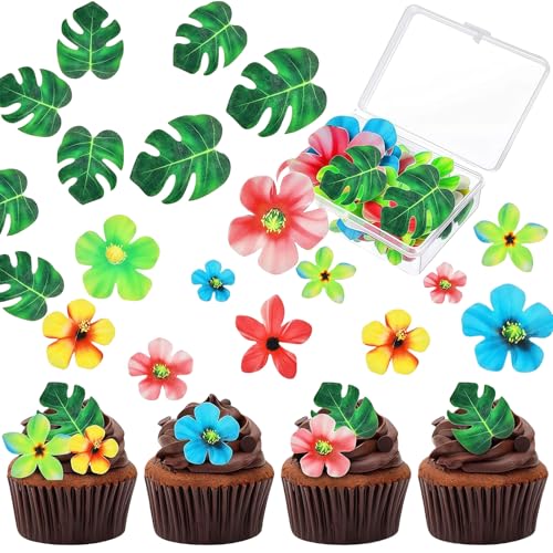 LUMOOM 83 Stück Tortendeko Essbar, Dschungel Tortendeko, Essbare Tropische Schildkrötenblätter Cupcake Topper, Blumen Kuchen Deckel, für Hawaii Aloha Party LUMOOM 83 Stück Tortendeko Essbar, Dschungel Tortendeko, Essbare Tropische Schildkrötenblätter Cupcake Topper, Blumen Kuchen Deckel, für Hawaii Aloha Party von LUMOOM