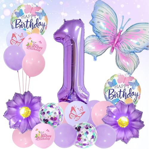 LUMOOM Schmetterling Deko Geburtstag Mädchen 1 Jahre, Geburtstagsdeko Luftballons Schmetterlinge Folienballon Zahlenballon, Lila Party Kindergeburtstag Dekoration für Kinder LUMOOM Schmetterling Deko Geburtstag Mädchen 1 Jahre, Geburtstagsdeko Luftballons Schmetterlinge Folienballon Zahlenballon, Lila Party Kindergeburtstag Dekoration für Kinder von LUMOOM