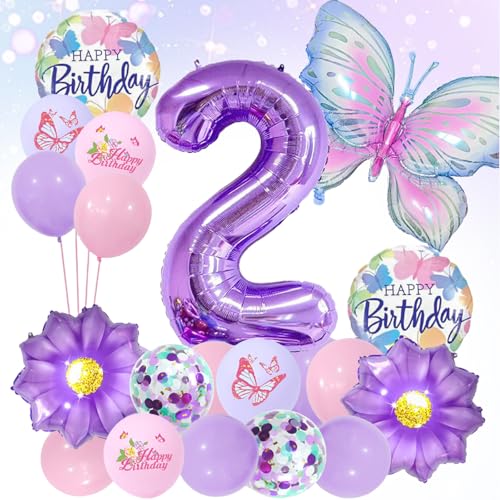 LUMOOM Schmetterling Deko Geburtstag Mädchen 2 Jahre, Geburtstagsdeko Luftballons Schmetterlinge Folienballon Zahlenballon, Lila Party Kindergeburtstag Dekoration für Kinder LUMOOM Schmetterling Deko Geburtstag Mädchen 2 Jahre, Geburtstagsdeko Luftballons Schmetterlinge Folienballon Zahlenballon, Lila Party Kindergeburtstag Dekoration für Kinder von LUMOOM