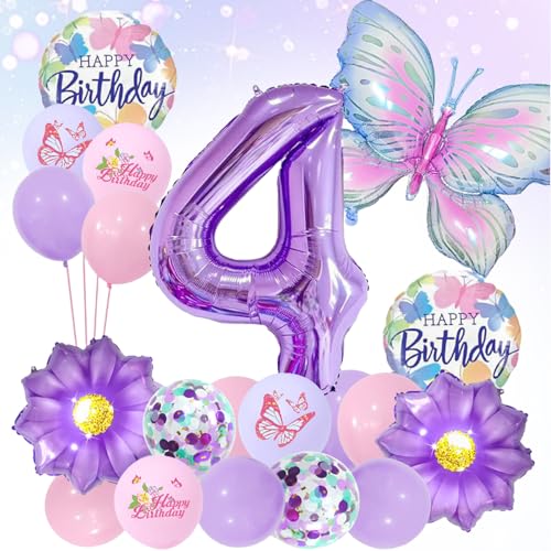 LUMOOM Schmetterling Deko Geburtstag Mädchen 4 Jahre, Geburtstagsdeko Luftballons Schmetterlinge Folienballon Zahlenballon, Lila Party Kindergeburtstag Dekoration für Kinder LUMOOM Schmetterling Deko Geburtstag Mädchen 4 Jahre, Geburtstagsdeko Luftballons Schmetterlinge Folienballon Zahlenballon, Lila Party Kindergeburtstag Dekoration für Kinder von LUMOOM