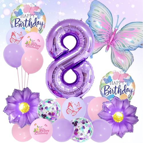 LUMOOM Schmetterling Deko Geburtstag Mädchen 8 Jahre, Geburtstagsdeko Luftballons Schmetterlinge Folienballon Zahlenballon, Lila Party Kindergeburtstag Dekoration für Kinder LUMOOM Schmetterling Deko Geburtstag Mädchen 8 Jahre, Geburtstagsdeko Luftballons Schmetterlinge Folienballon Zahlenballon, Lila Party Kindergeburtstag Dekoration für Kinder von LUMOOM