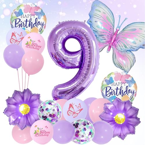 LUMOOM Schmetterling Deko Geburtstag Mädchen 9 Jahre, Geburtstagsdeko Luftballons Schmetterlinge Folienballon Zahlenballon, Lila Party Kindergeburtstag Dekoration für Kinder LUMOOM Schmetterling Deko Geburtstag Mädchen 9 Jahre, Geburtstagsdeko Luftballons Schmetterlinge Folienballon Zahlenballon, Lila Party Kindergeburtstag Dekoration für Kinder von LUMOOM