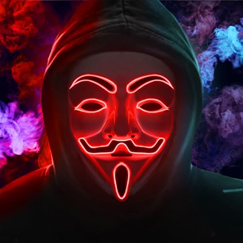 LMS Vendetta Halloween-Maske mit El Draht, LED-Maske für Purge und Halloween-Partys, Maskerade-Maske für Männer, Frauen und Kinder (rote Farbe) von LUMOUS