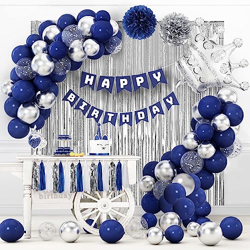 Geburtstagsdeko, Blau Silber Geburtstag Party Deko für Mann Frauen Jungen Mädchen, Luftballons Geburtstag Dekoration Set mit Happy Birthday Girlande, Geburtstag Hintergrund, Konfetti Ballons von LUOBITO