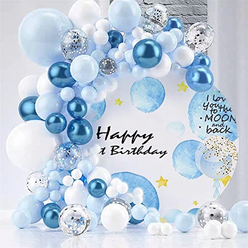 Luftballon Girlande Blau, 107 Stück Ballon Girlande Blau Weiß, Luftballons Geburtstag Party Deko mit Metallic Konfetti Ballons für Baby Shower, Babyparty, Hochzeit, Brautparty von LUOBITO