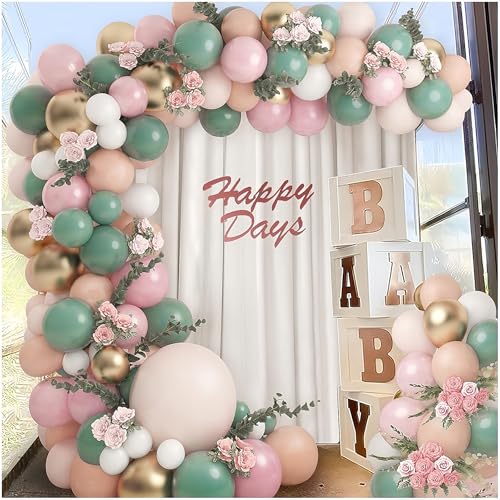 Luftballon Girlande Grün, 120 Stück Ballon Girlande Sage Grün Rosa Weiß Luftballons Geburtstag Party Deko Metallic Gold Ballons für Baby Shower, Babyparty, Hochzeit, Brautparty Luftballon Girlande Grün, 120 Stück Ballon Girlande Sage Grün Rosa Weiß Luftballons Geburtstag Party Deko Metallic Gold Ballons für Baby Shower, Babyparty, Hochzeit, Brautparty von LUOBITO